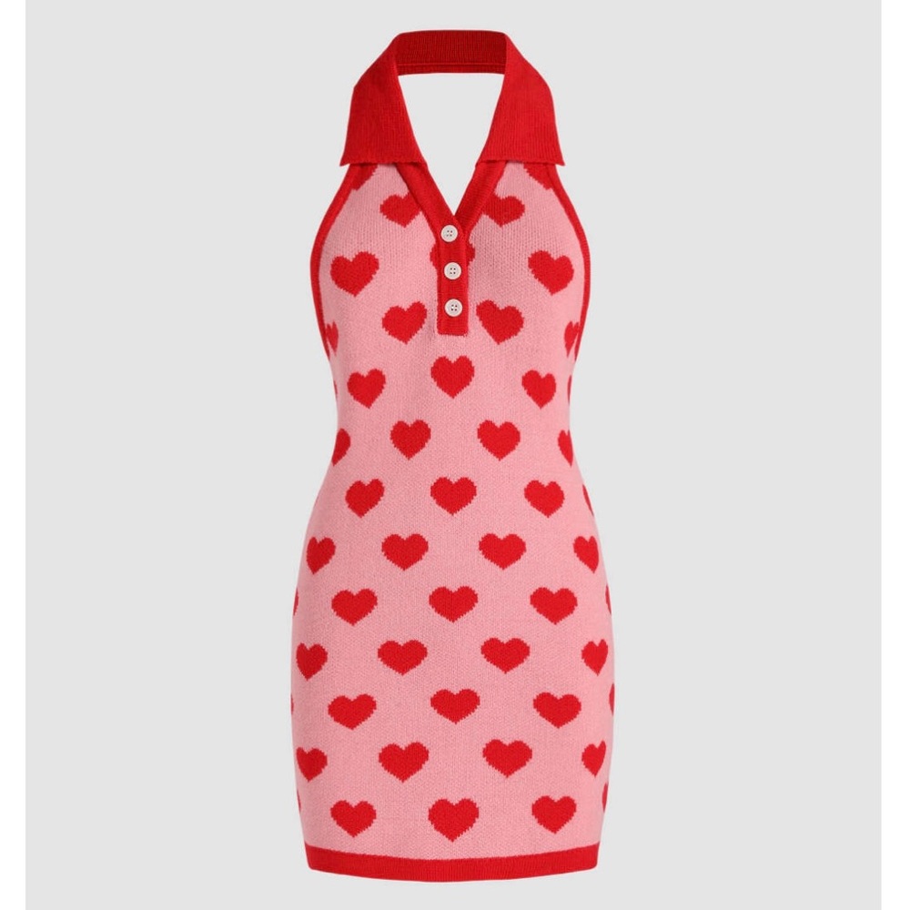 Cider pink and red hearts knit dress